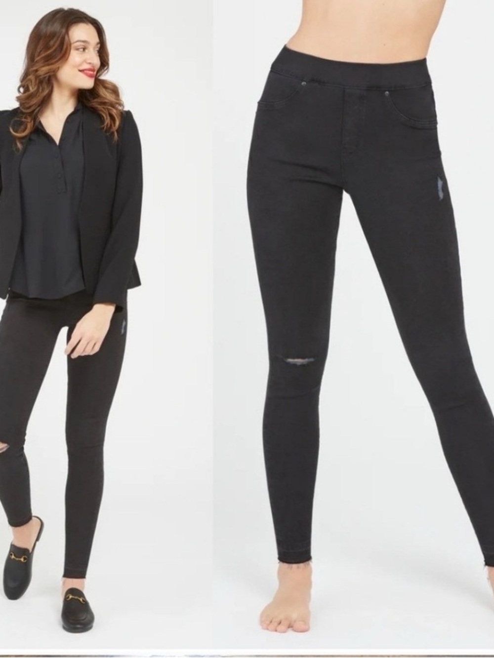 SPANX Black Stretch Skinny Jeggings with Subtle Distress